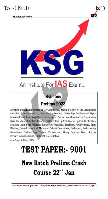(Set) Khan Study Group KSG PT Test Series 2023 - Test 1 to 5 - [B/W PRINTOUT]