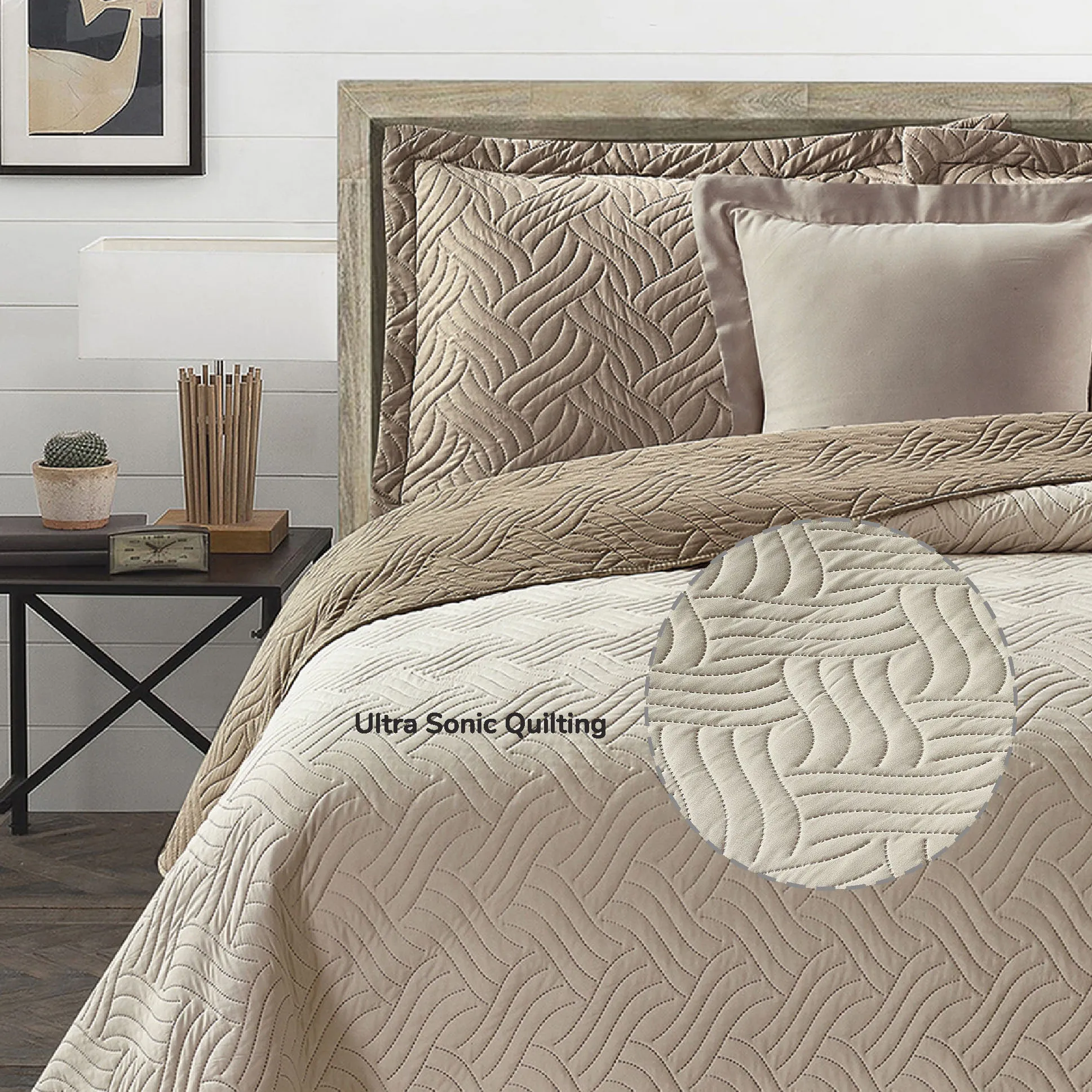 Ultrasonic Embroidered Compressed Comforter Set 3-Piece Twin Brown