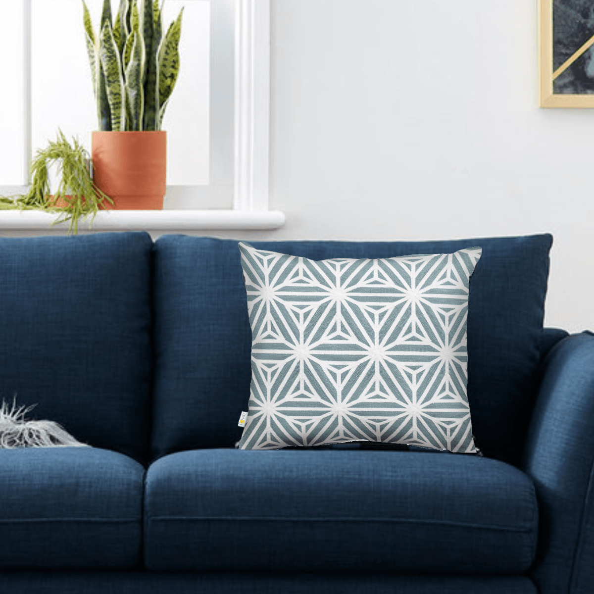 Grey Starburst Pattern Embroidered Cushion Cover