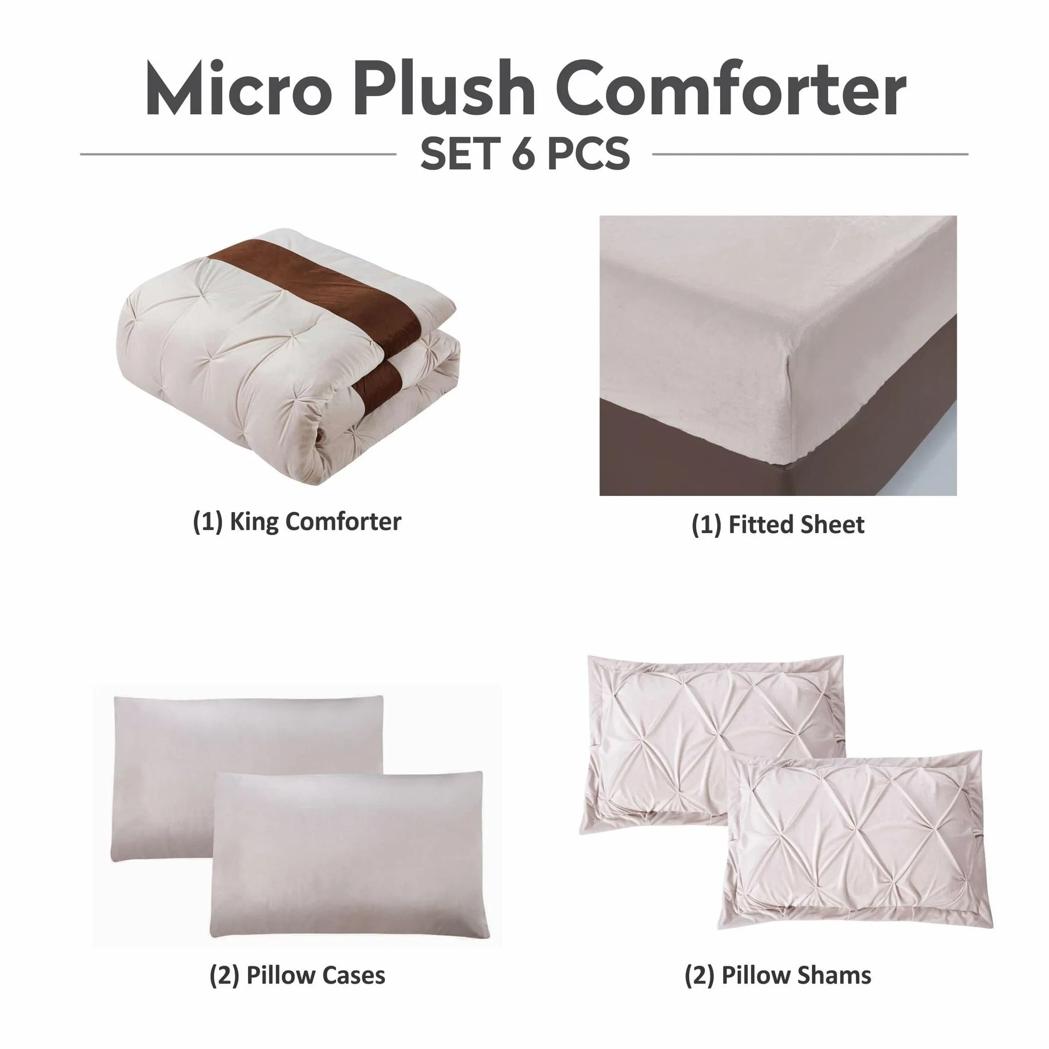 Pinch Pleated Comforter Set 6-Piece King Bronco