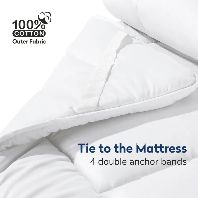 230 TC 100% Down Proof Cotton Anchor Band Style Mattress Topper King White