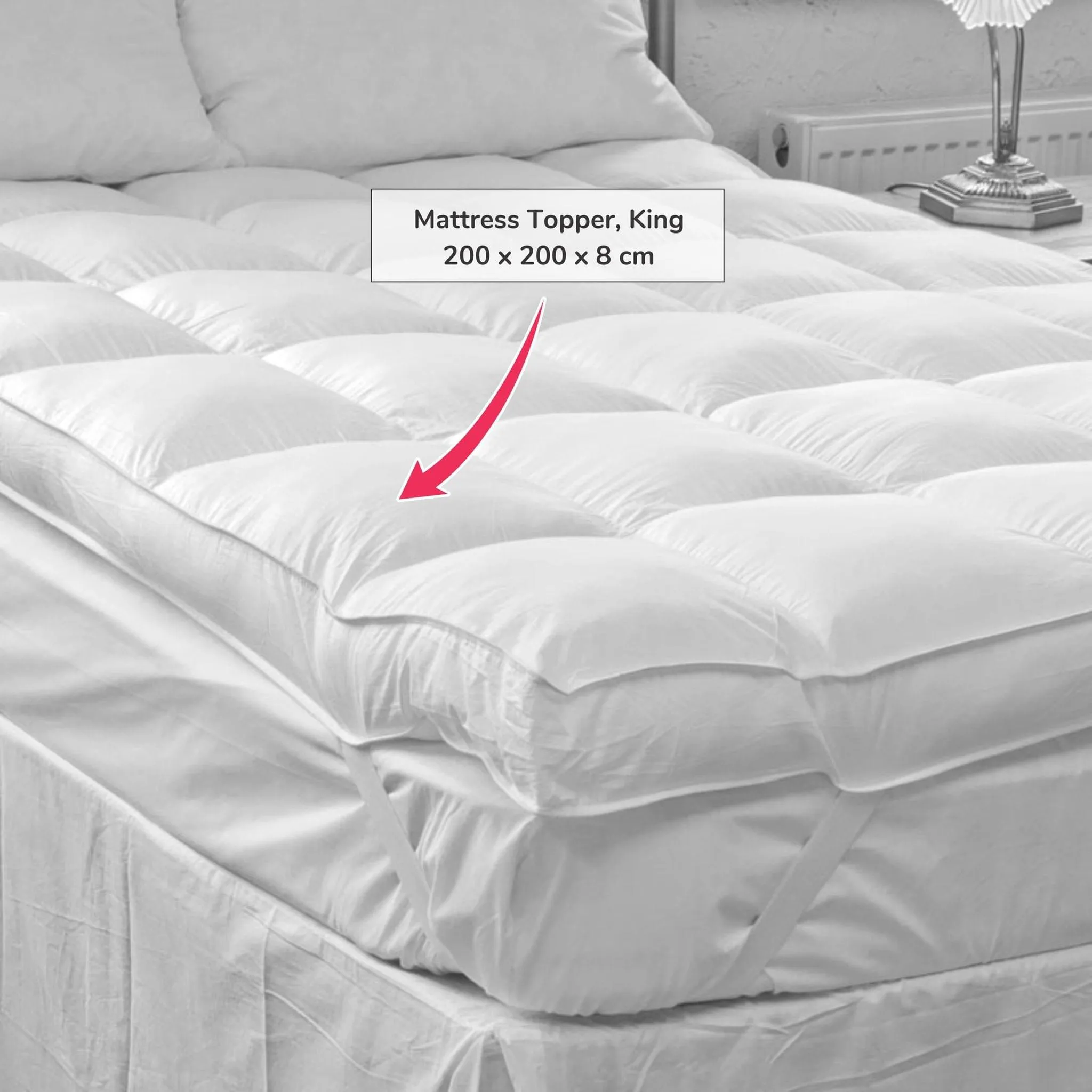 230 TC 100% Down Proof Cotton Anchor Band Style Mattress Topper King White