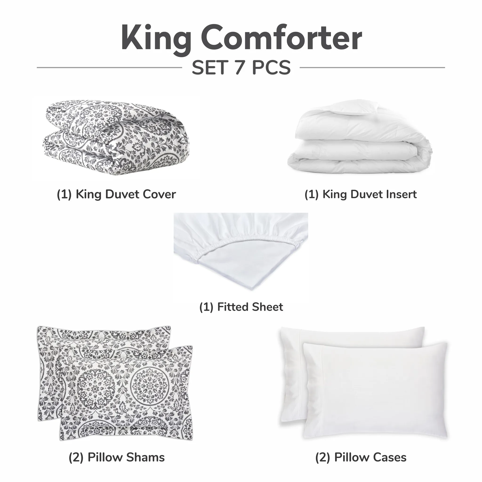 Mandala Print Cotton Comforter Set 7-Piece King White/Black