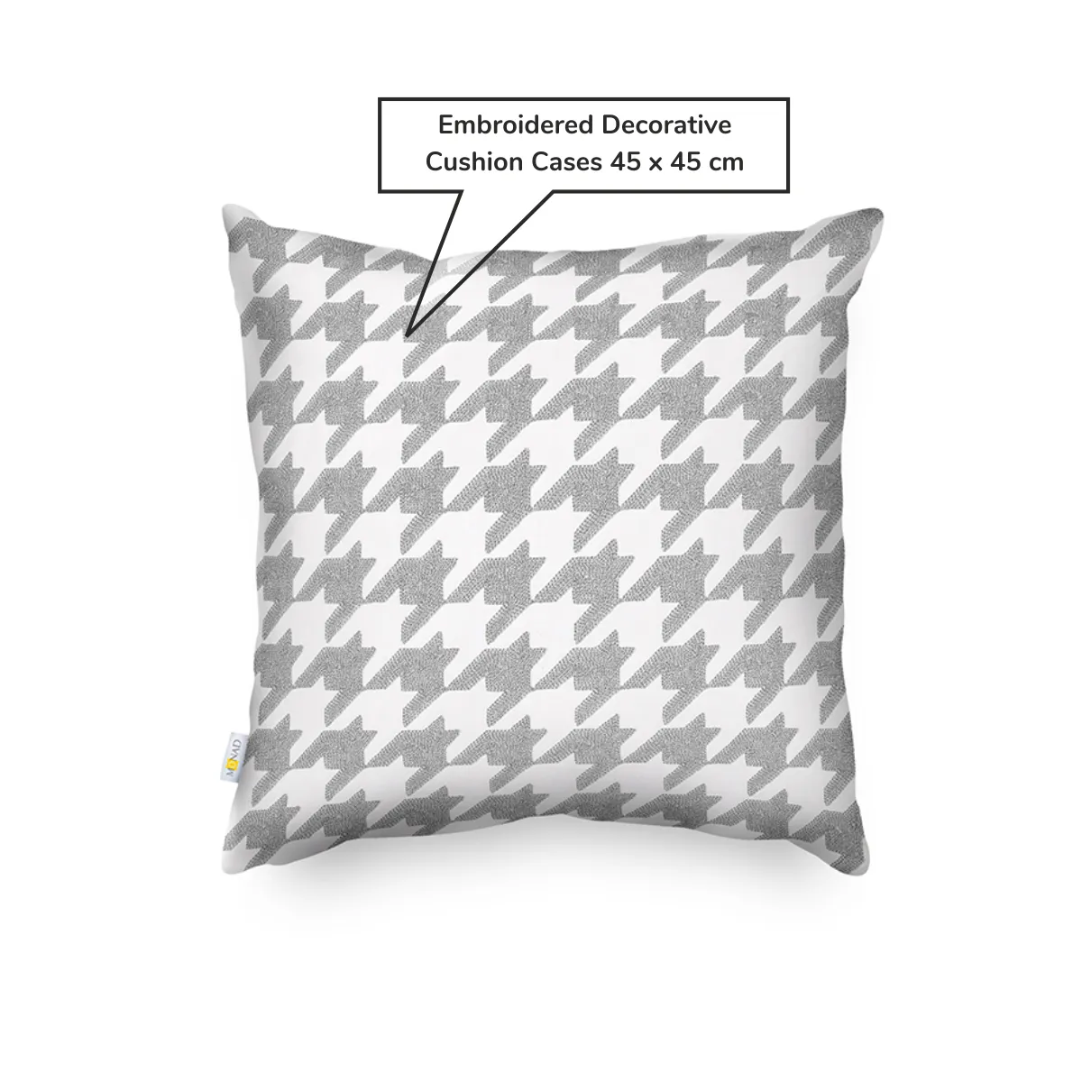 Grey Houndstooth Pattern Embroidered Cushion Cover