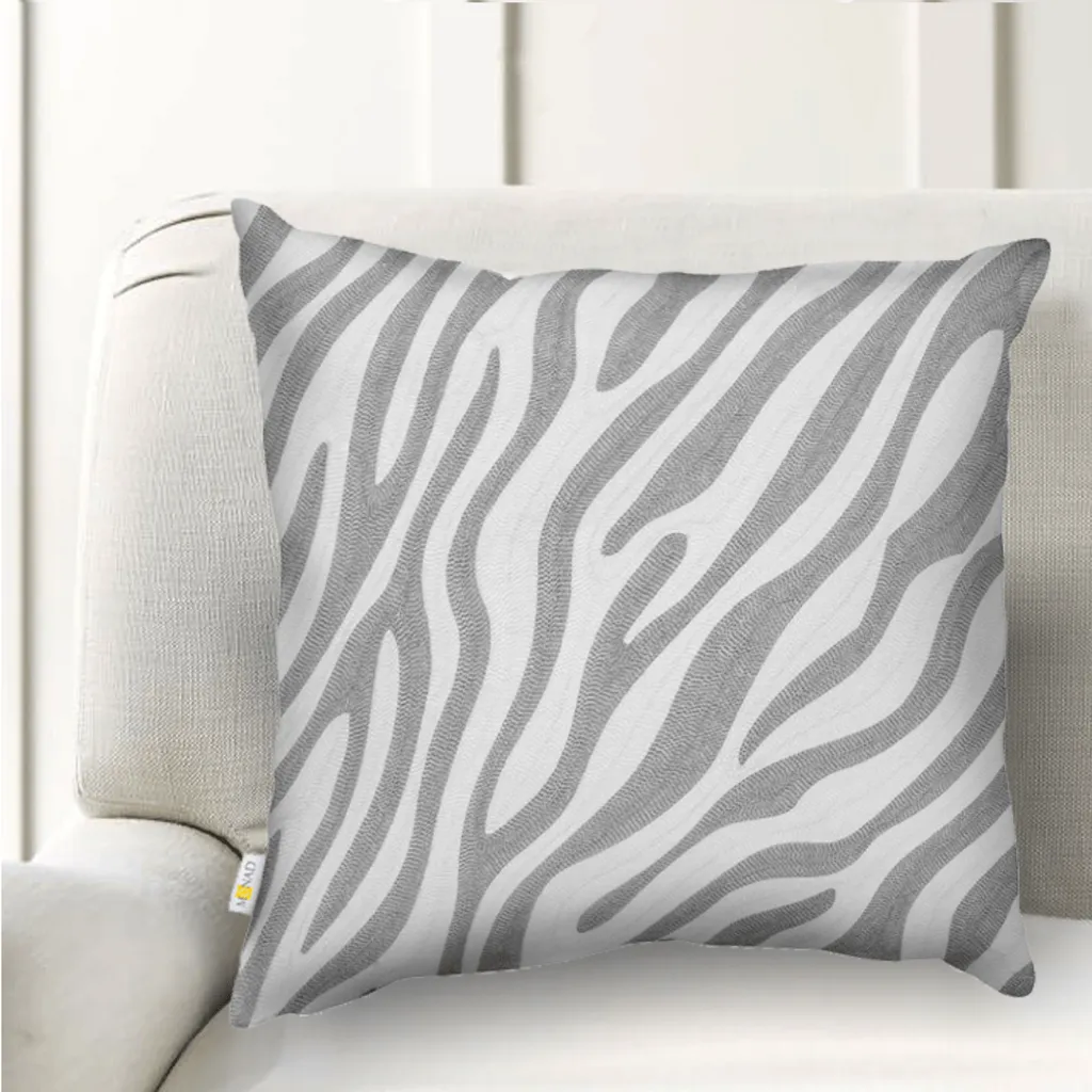 Grey Safari Zebra Embroidered Cushion Cover