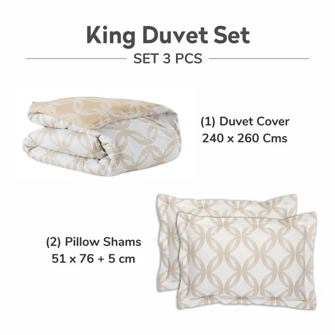 300 Thread Count 100% Natural Cotton Printed Duvet Set 4-Piece Single Beige