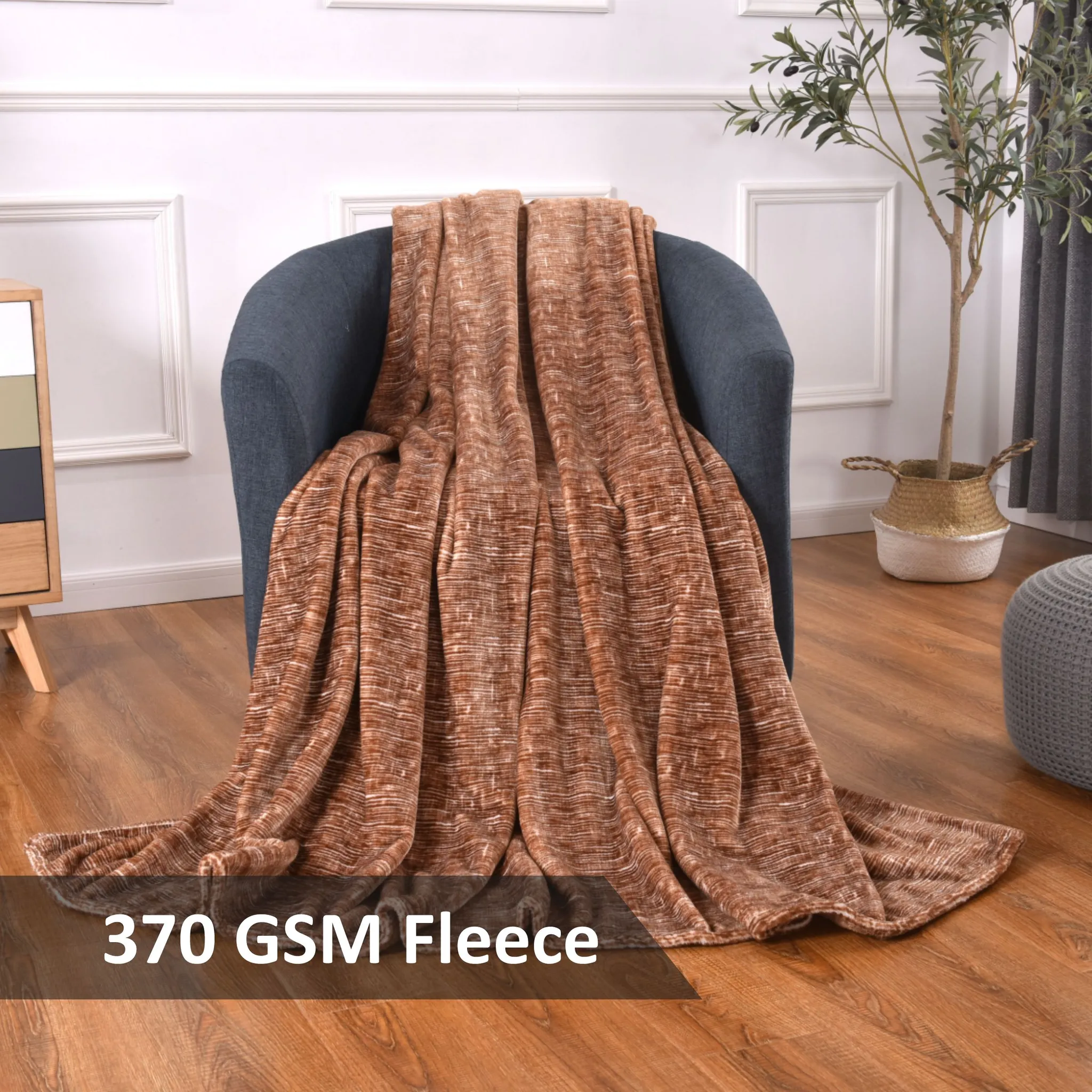 Soft Flannel Fleece Blanket King Steel Brown