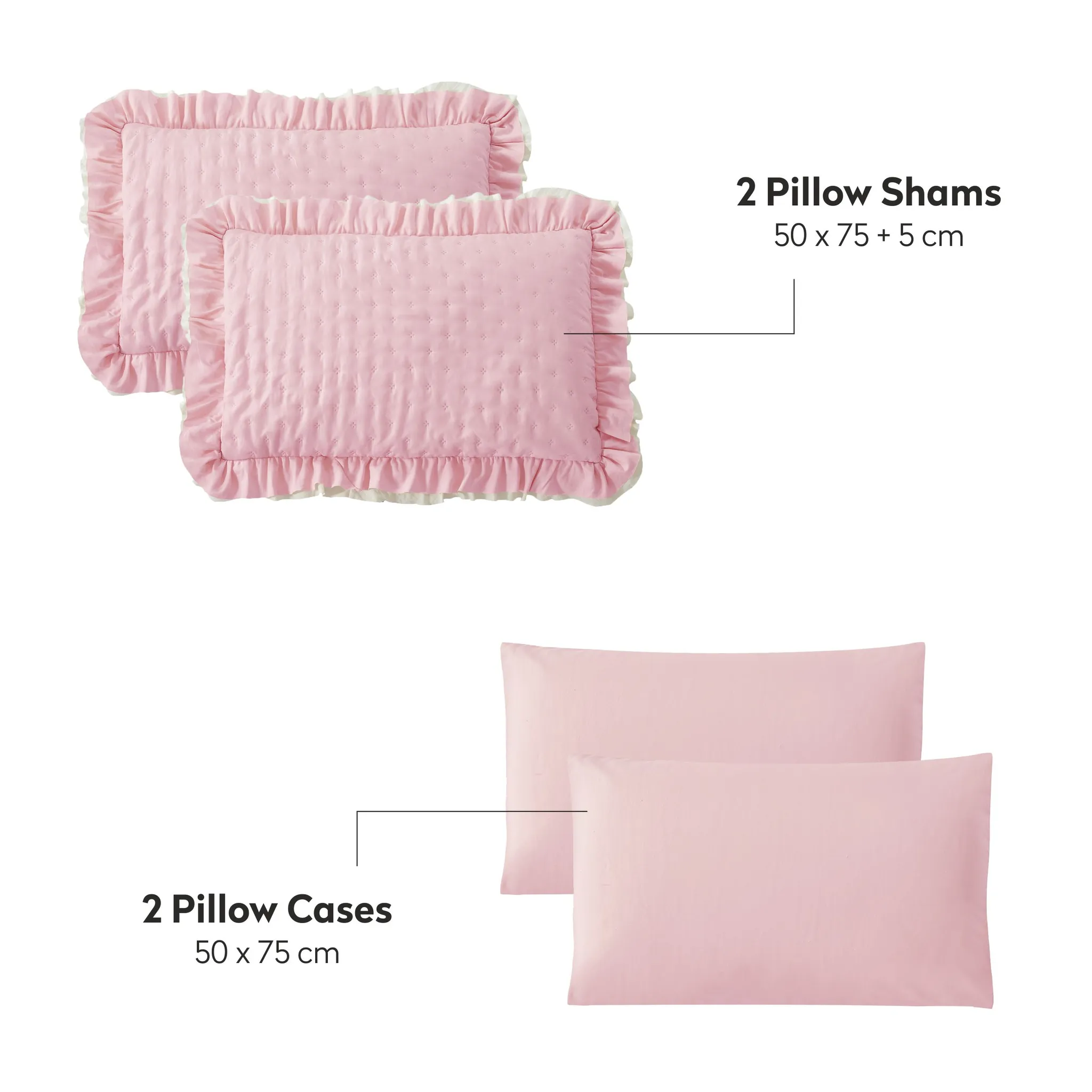 Ruffled Lace Ultrasonic Embroidered Comforter Set 6-Piece King Pink