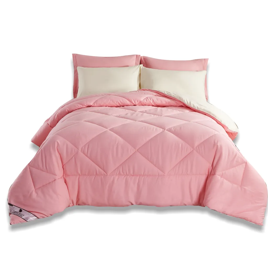 Diamond Quilted Reversible Comforter Set 6-Piece King Pink/Ivory