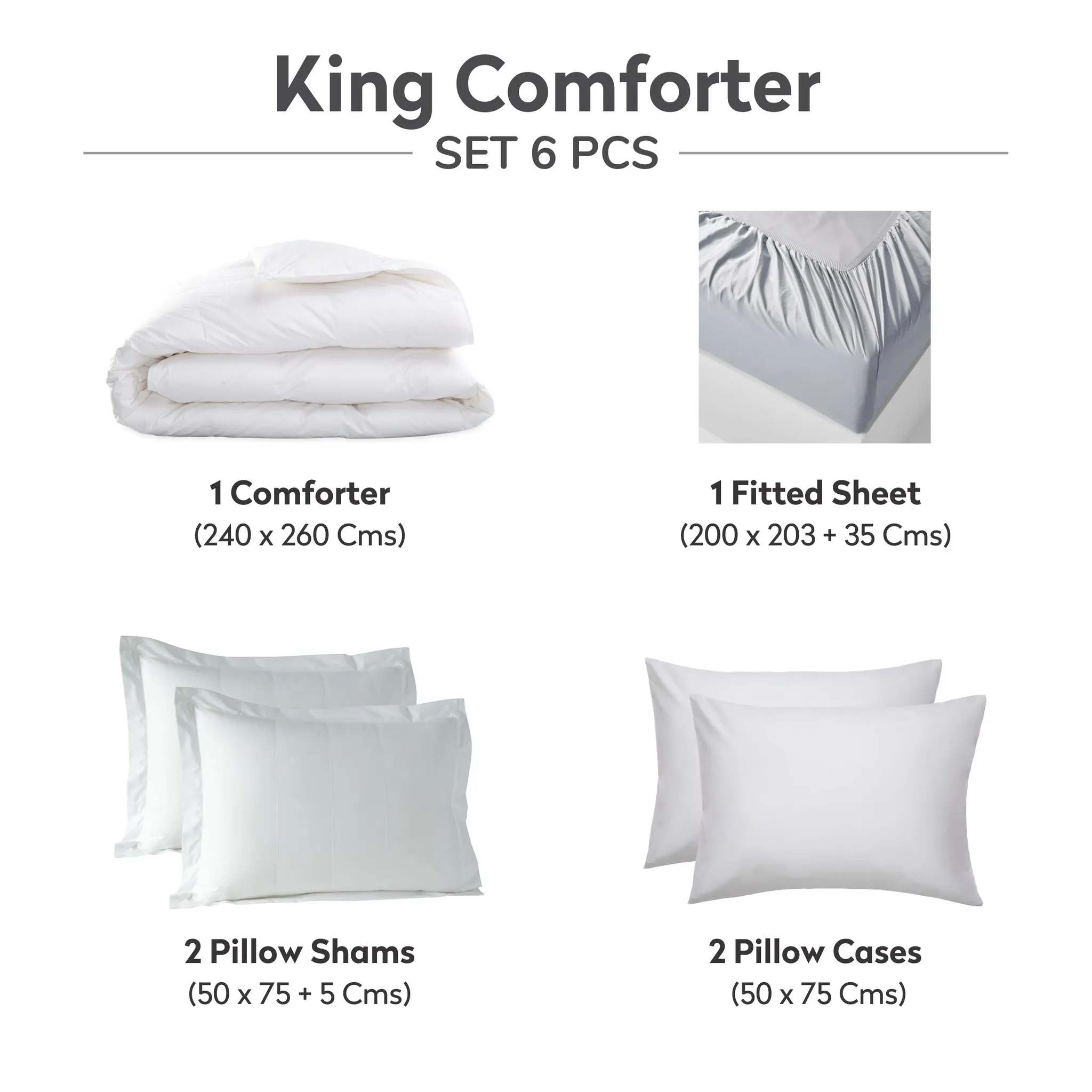Damask Stripe Hotel Comforter Set 6-Piece King White