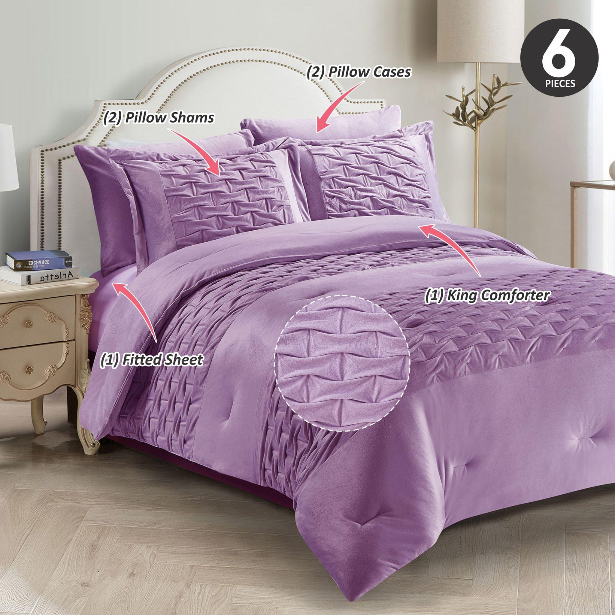 Chain Embroidered Comforter Set 6-Piece King Purple