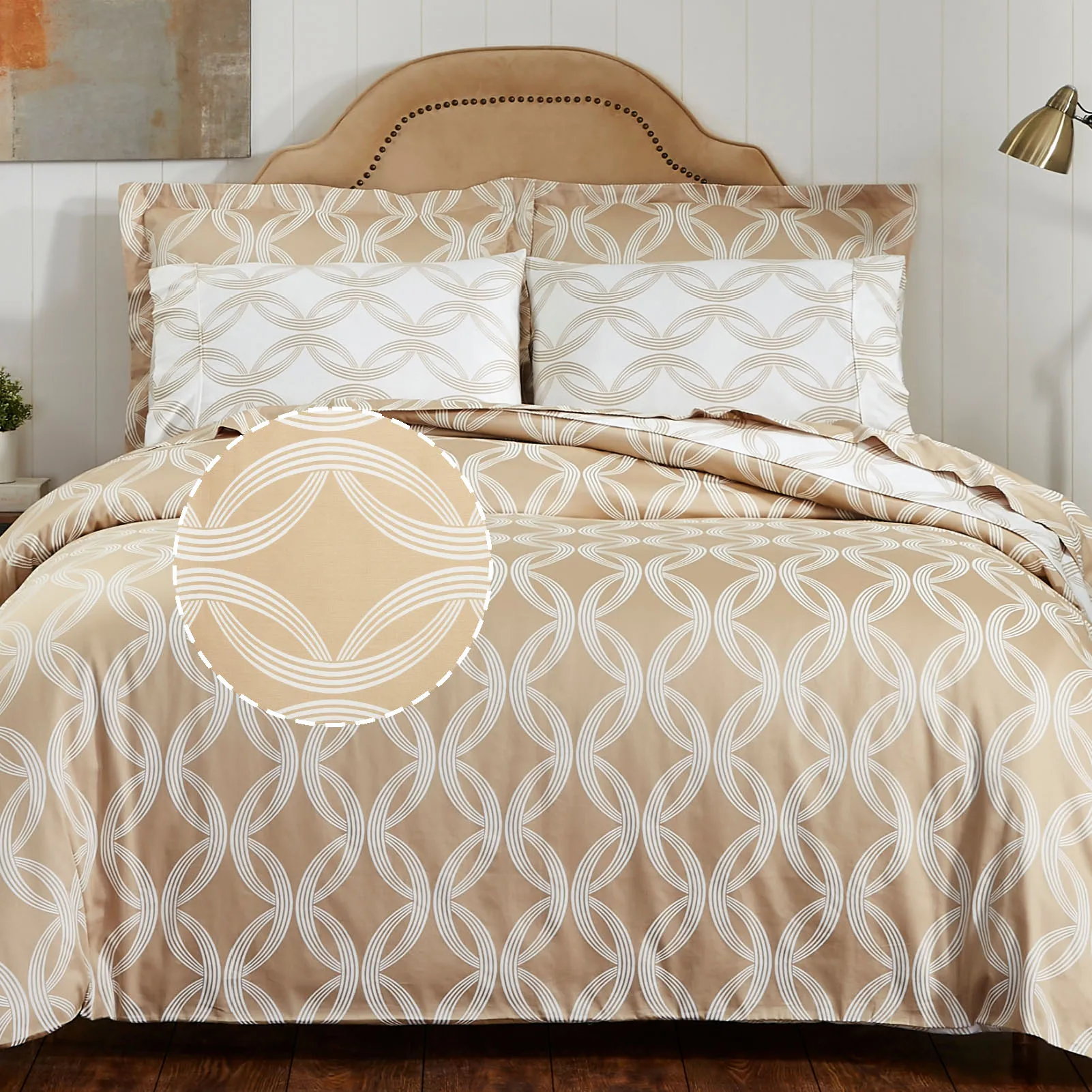 Geometric Art Pattern Cotton Comforter Set 5-Piece SIngle Beige