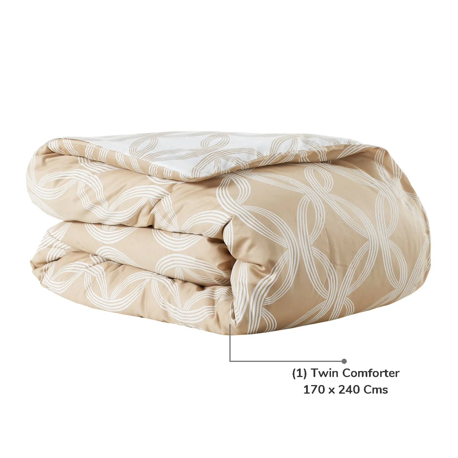 Geometric Art Pattern Cotton Comforter Set 5-Piece SIngle Beige