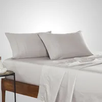 300 Thread count 100% Cotton Sateen Sheet Set solid 4-Piece King Silver Gray