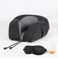 Travel Pillow With Ear Plugs And Eye Mask Memory Foam Black/Gray 28x25x13cm
