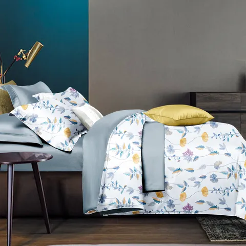 6-Piece King Size Cotton Comforter Set Reversible Pattern,Steel Blue