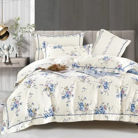 6-Piece King Size Cotton Comforter Set Ivory/ Blue