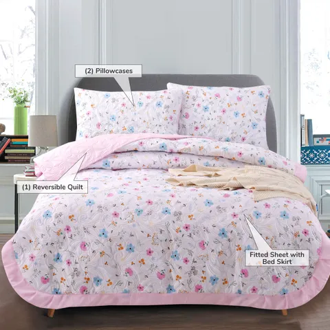 3-Piece Single Size Quilted Compressed Comforter Set in Microfiber Lilac.