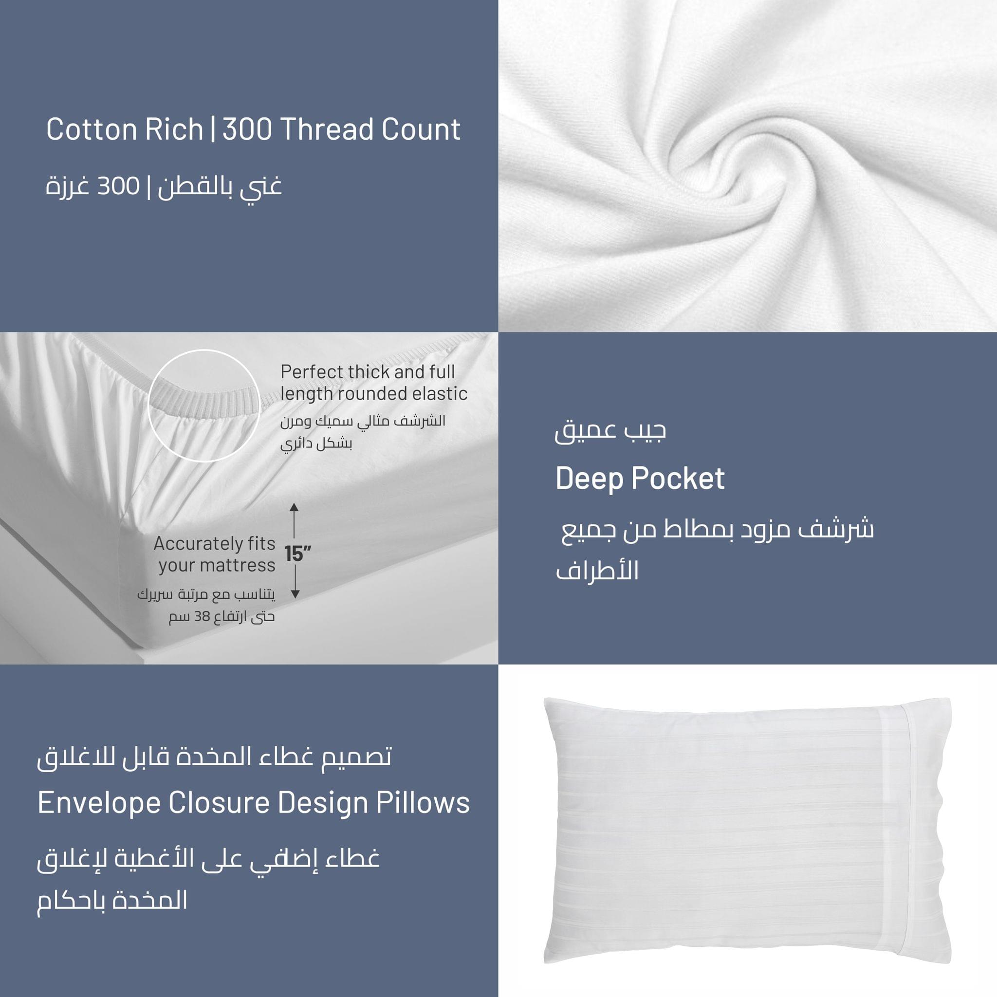 Comforter Set 8-Pieces Double Size Hotel Style All Season Cotton Rich Stripe Pattern Bedding Set With Removable Cover And Down Alternative Filling, White