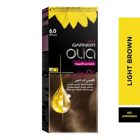 Olia, 6.0 Light brown, No Ammonia Permanent Haircowith 60% Oils