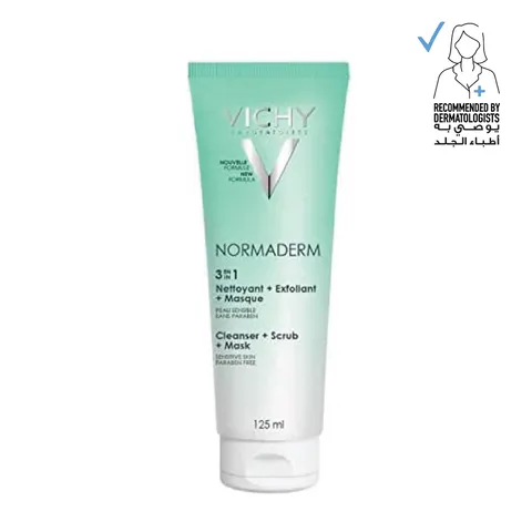 Normaderm 3 in 1 Cleanser, Scrub & Mask for Oily/Acne Skin with salicylic  & glycolic acid 125ml
