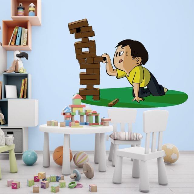 DIY Wall Stickers Boy Playing Jenga for Home D?cor (24"X18")