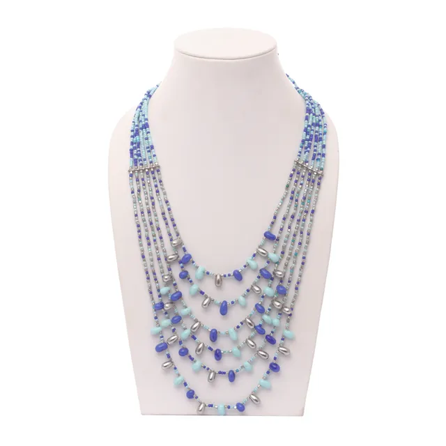 DCA Women's Blue,Turquoise & Silver Multi-Strand Glass and Acrylic Necklace (4423) Glass, Acrylic Necklace (DC4423NK)