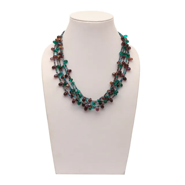 DCA Women's Green & Brown Multi-Strand Glass Necklace (4418) Glass Necklace (DC4418NK)