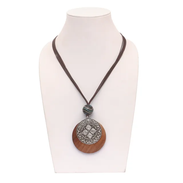 DCA Women's Brown & Silver Strand wood Necklace (4426) Wood Necklace (DC4426NK)