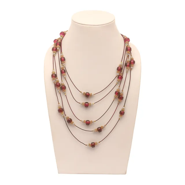 DCA Women's Red,Golden & White Multi-Strand Glass Necklace (4436) Glass Necklace (DC4436NK)
