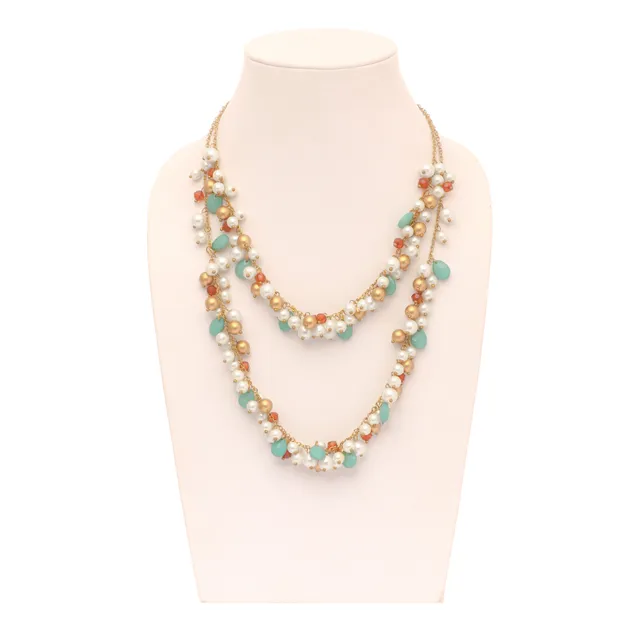 DCA Women's White,Golden & Turquoise Multi-Strand Glass and Metal Necklace (4425) Glass, Metal Necklace (DC4425NK)