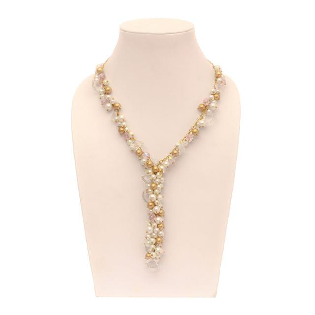 DCA Women's White & Golden Strand Glass and Metal Necklace (4412) Glass, Metal Necklace (DC4412NK)