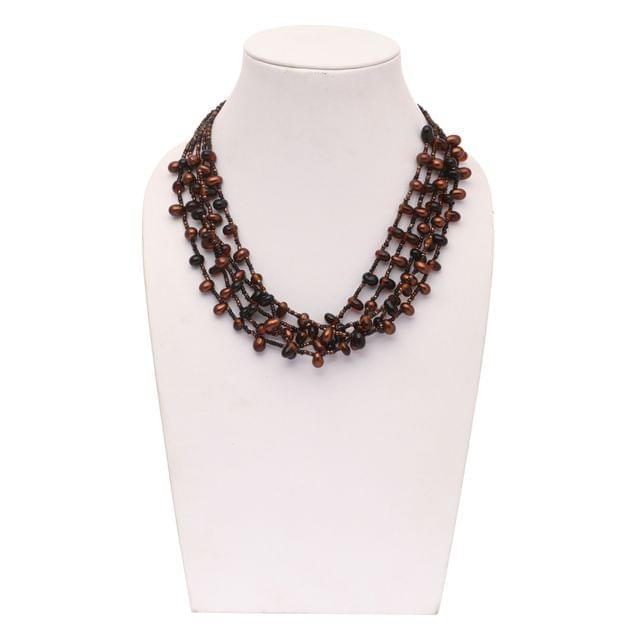 DCA Women's Bronze & Black Multi-Strand Glass Necklace (4419) Glass Necklace (DC4419NK)