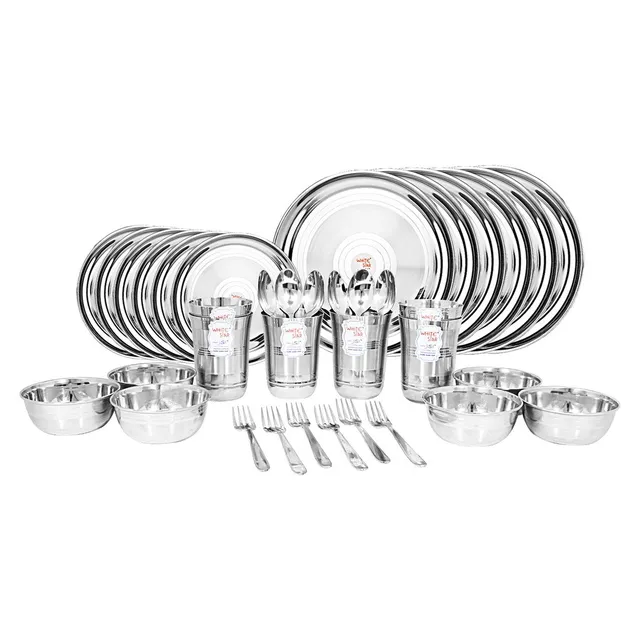 KITCHEN CLUE® Dinnerware Set | Heavy Guage Glory Stainless Steel Dinner Set of 36 Pieces - Silver Color I Dishwasher Safe I Highly Durable I