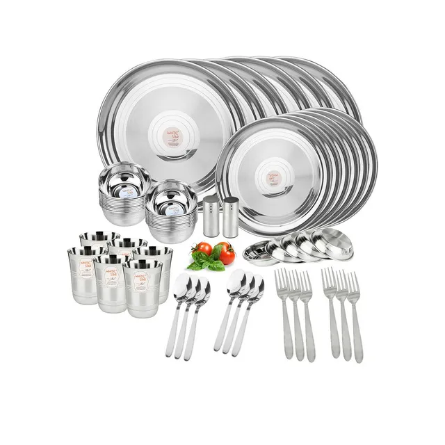 KITCHEN CLUE® Dinnerware Set | Heavy Guage Glory Stainless Steel Dinner Set of 50 Pieces - Silver Color I Dishwasher Safe I Highly Durable