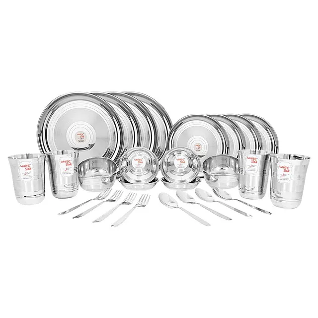 KITCHEN CLUE® Dinnerware Set | Heavy Guage Glory Stainless Steel Dinner Set of 28 Pieces - Silver Color I Dishwasher Safe I Highly Durable
