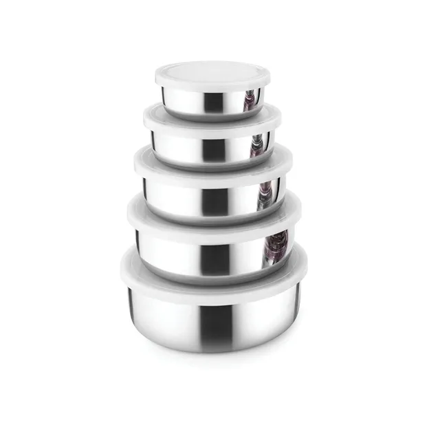Stainless Steel Lid Bowl Set of 5, Used for Serving Food and for Storage in Kitchen