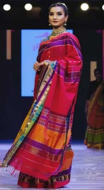 Handloom Cotton Printed Saree with Blouse (VH177)