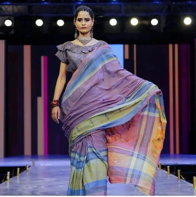 Handloom Cotton Saree with Blouse Printed with Natural Organic Colours (VH178)