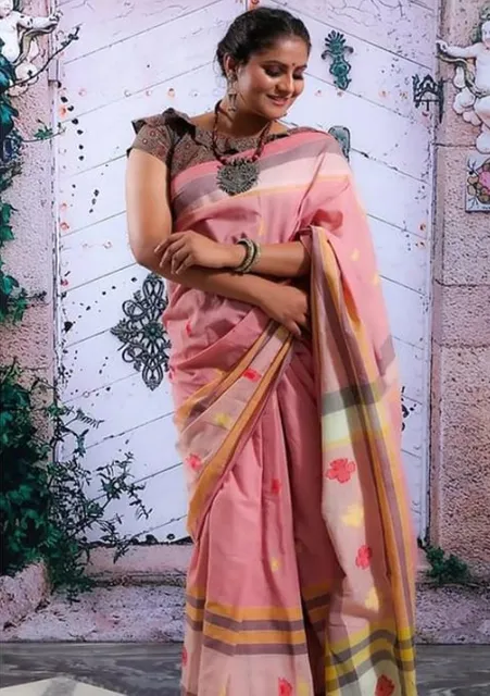 Handloom Cotton Saree with Blouse Printed with Natural Organic Colours (VH179)