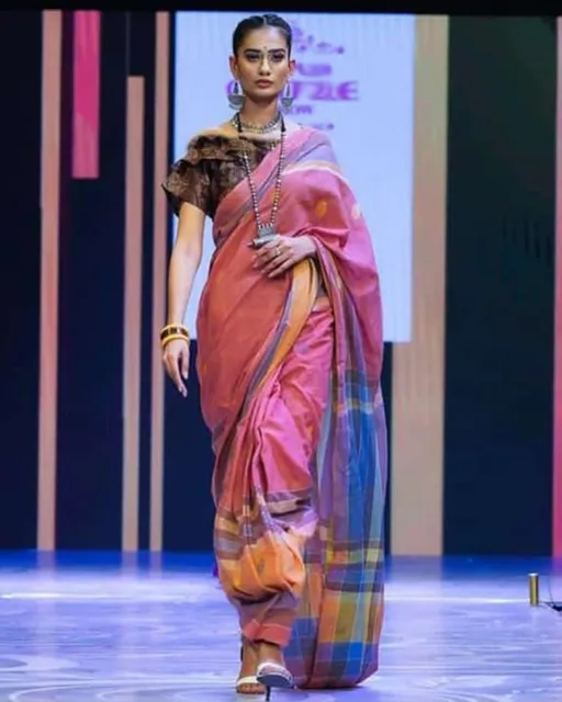 Handloom Cotton Saree with Blouse Printed with Natural Organic Colours (VH181)