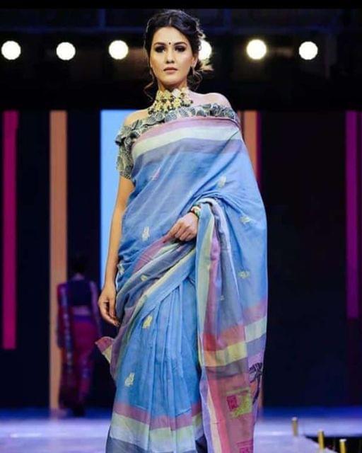 Handloom Cotton Saree with Blouse Printed with Natural Organic Colours (VH182)