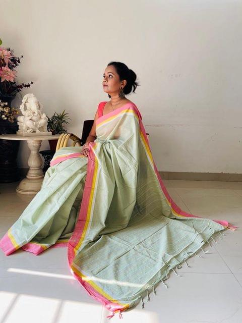 Handloom Cotton Printed Saree with Blouse (VH194)