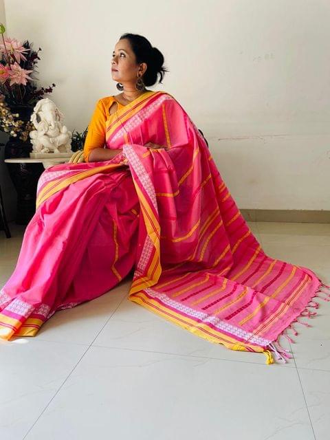 Handloom Cotton Printed Saree with Blouse (VH193)