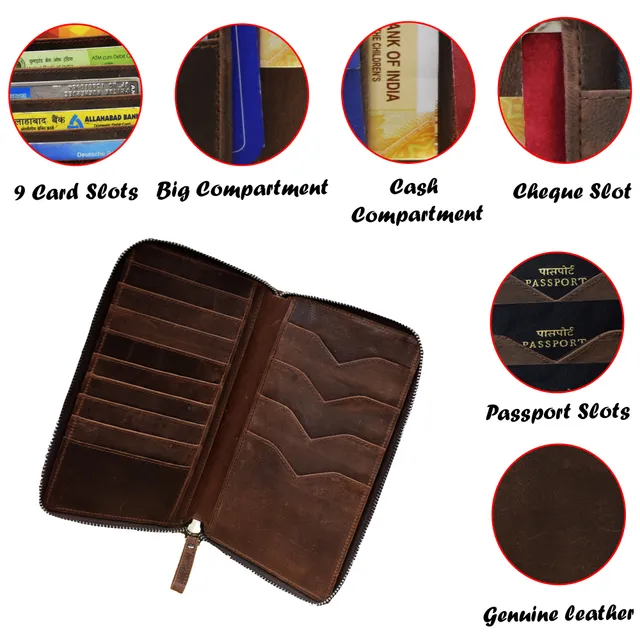ABYS Genuine Leather Coffee Brown Passport Wallet, Cheque Book Holder, Travel  Wallet, Card Holder, Debit Card Holder