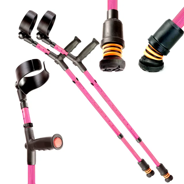 Flexyfoot Closed Cuff Crutches - Soft Grip - Double Adjustable - Anti Shock - Pink