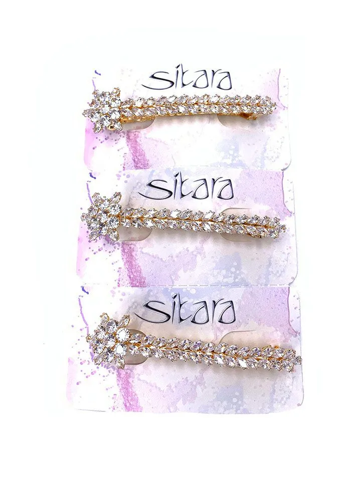 AD / CZ Hair Clips in Gold finish - CNB5067