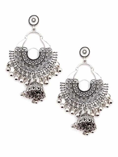Jhumka Earrings in Oxidised Silver finish - CNB15445