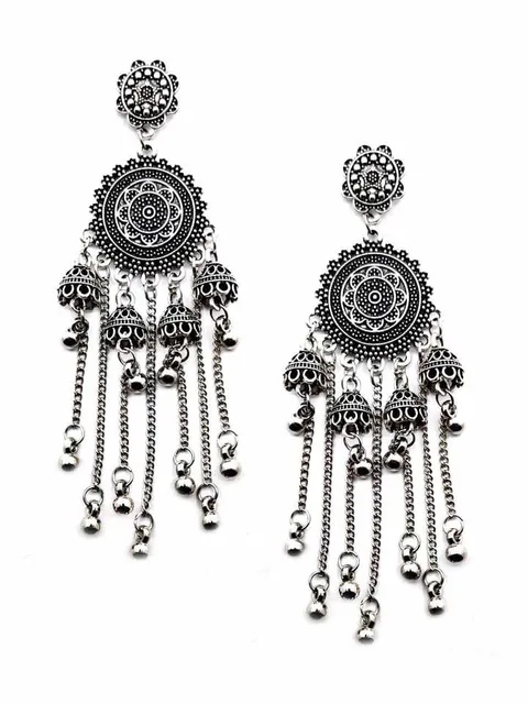 Jhumka Earrings in Oxidised Silver finish - CNB15442