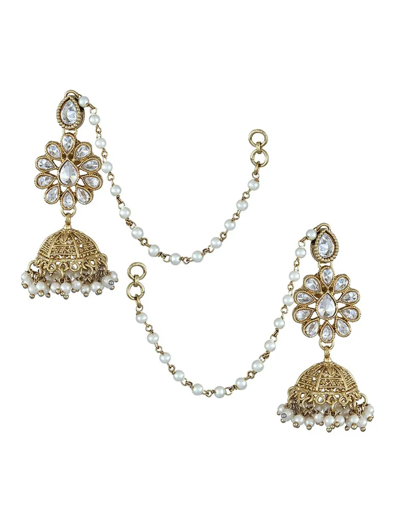 Reverse AD Jhumka Earrings in Gold finish - S19493